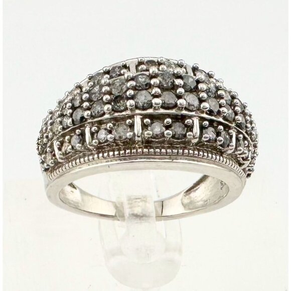 Brilliant 1.00 Ct Natural Diamond Multi-Row Designer Ring - Size 7.75 - Sterling - Picture 1 of 16